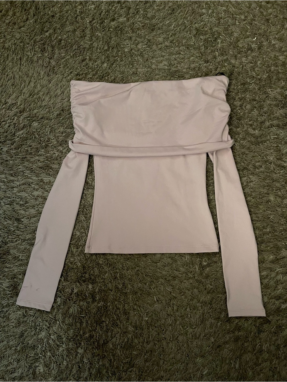 Off-Shoulder Long Sleeve Top in Light Beige